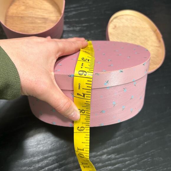 VINTAGE boxes - blush berry pink with hand painted tulips- set of 2 cottage - Picture 2 of 13